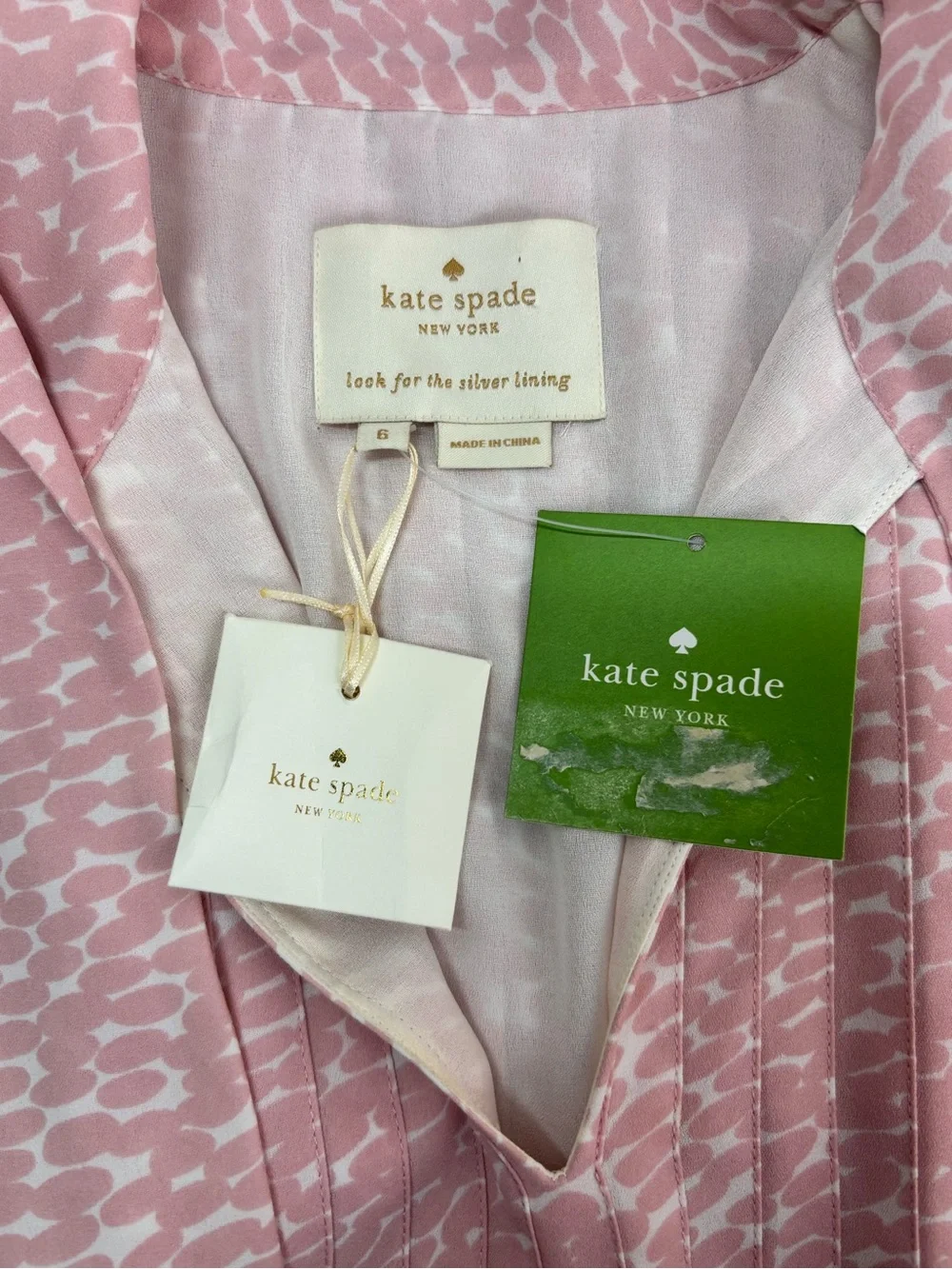 Kate Spade New York Womens Size 6 Pink Pleated Georgette Dress Tie Neck Coquette
